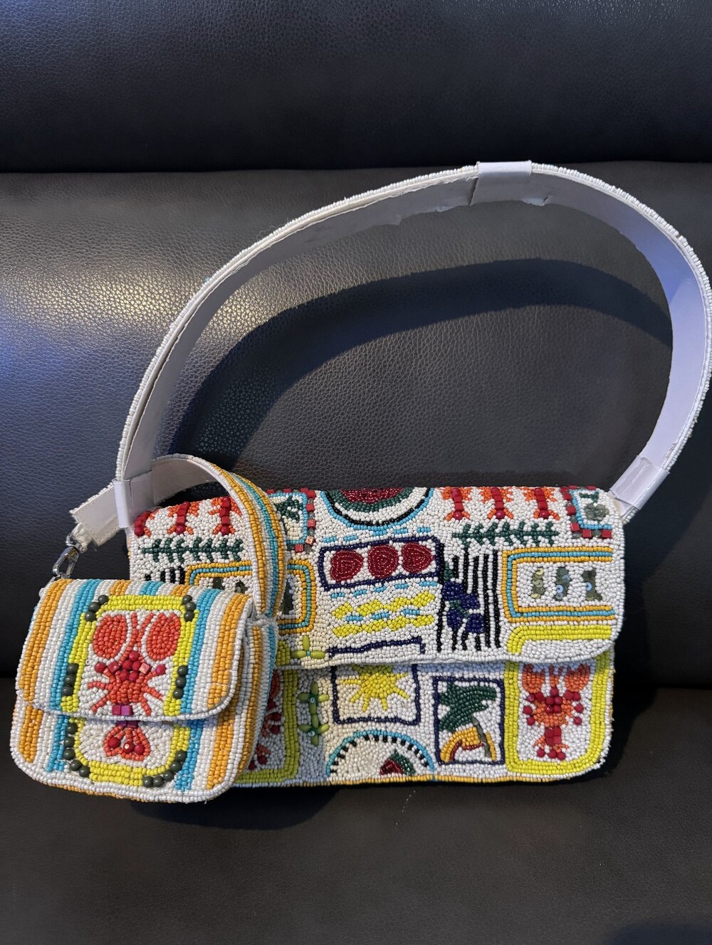 FREE SHIP>India Hand beaded Mommy & Me set Lobster and fish Bag Purse with Charm